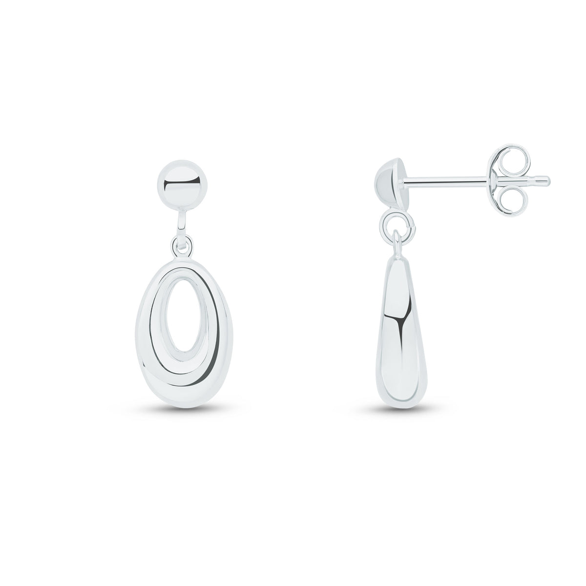 9CT WG OVAL OPEN PEARSHAPE DROP EARRINGS WITH HALF BEAD TOP