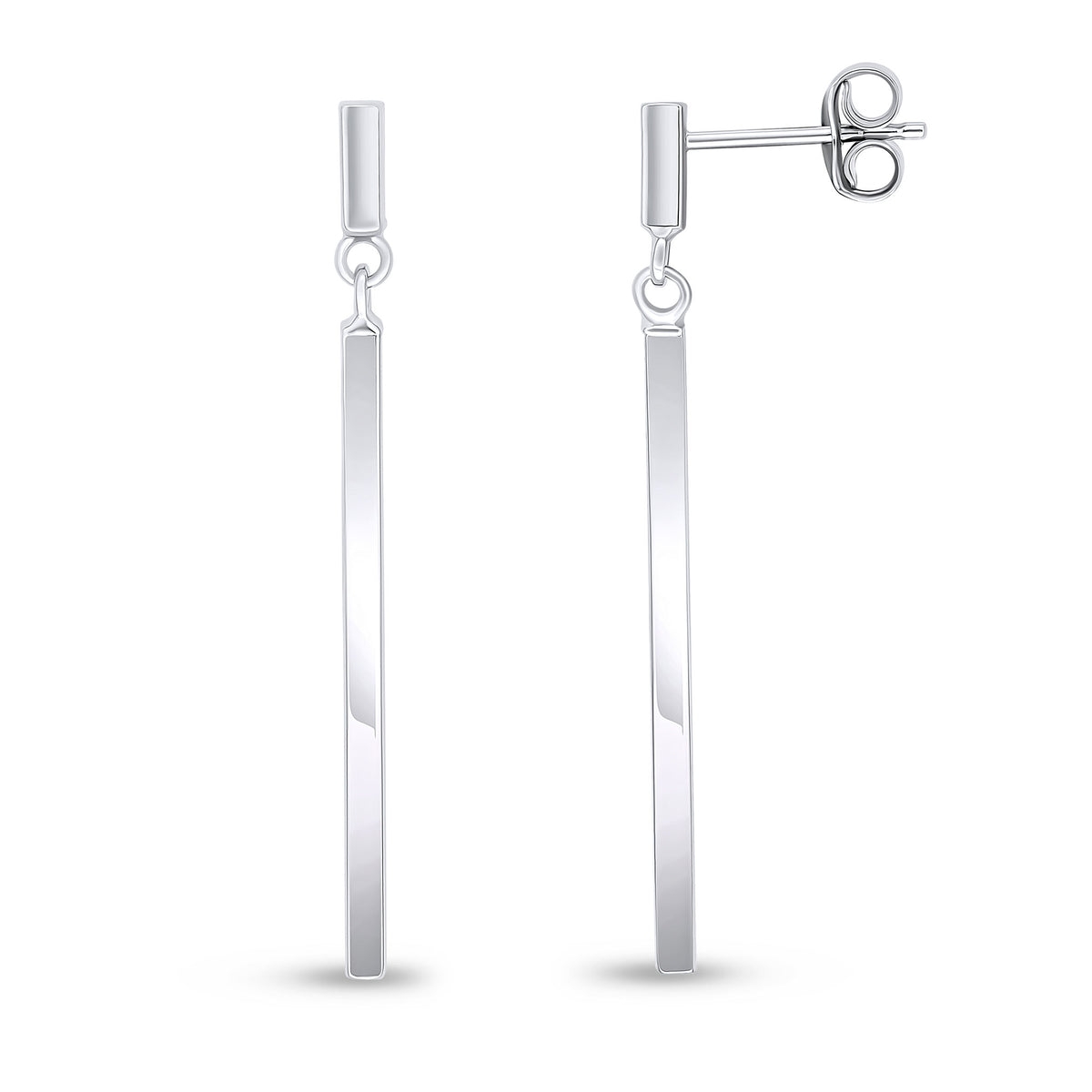 9CT WHITE GOLD SQUARED PLAIN BAR DROP EARRINGS