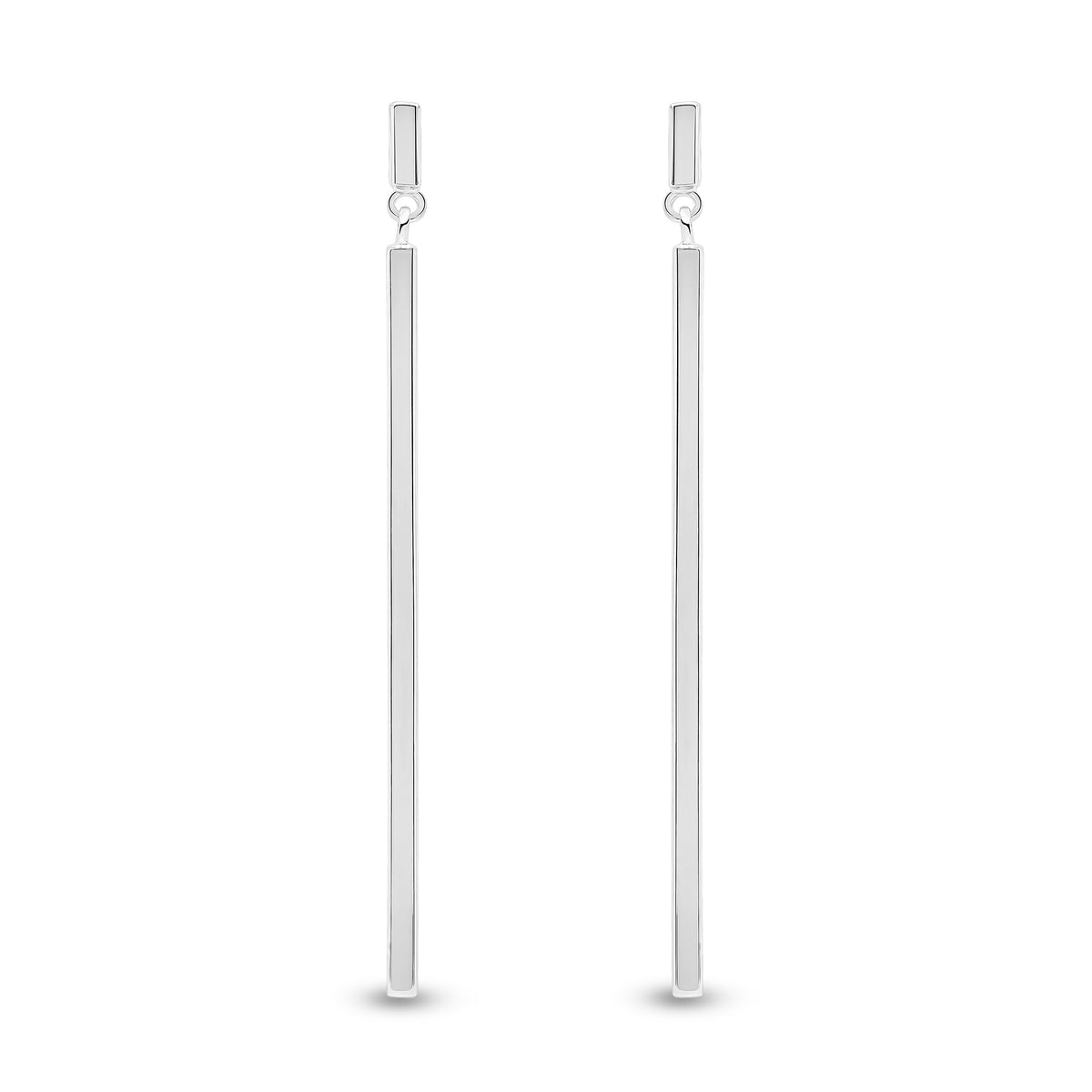9CT WG POLISHED SQUARE TUBE BAR DROP EARRINGS. 62MM LONG