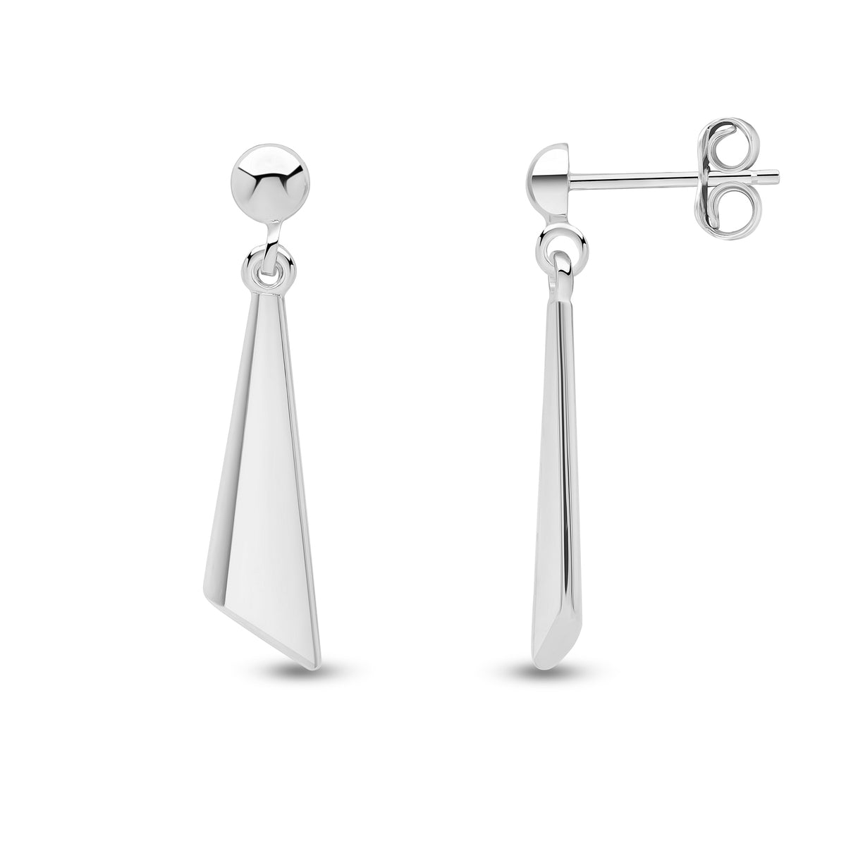 9CT WG POLISHED TRIANGULAR DROP EARRINGS WITH HALF BEAD TOP