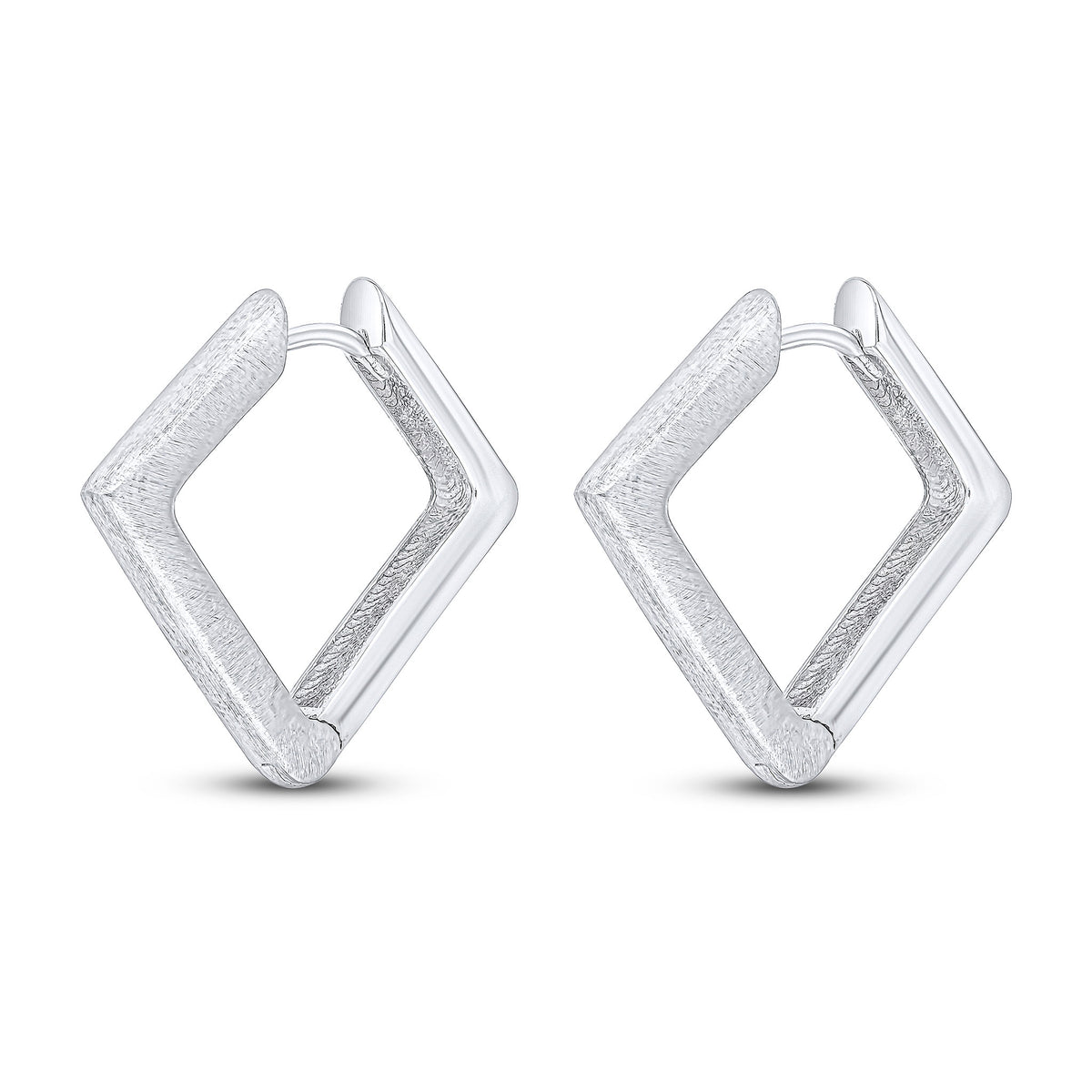 9WG SATIN & POLISHED SQUARE HUGGY HOOP EARRINGS