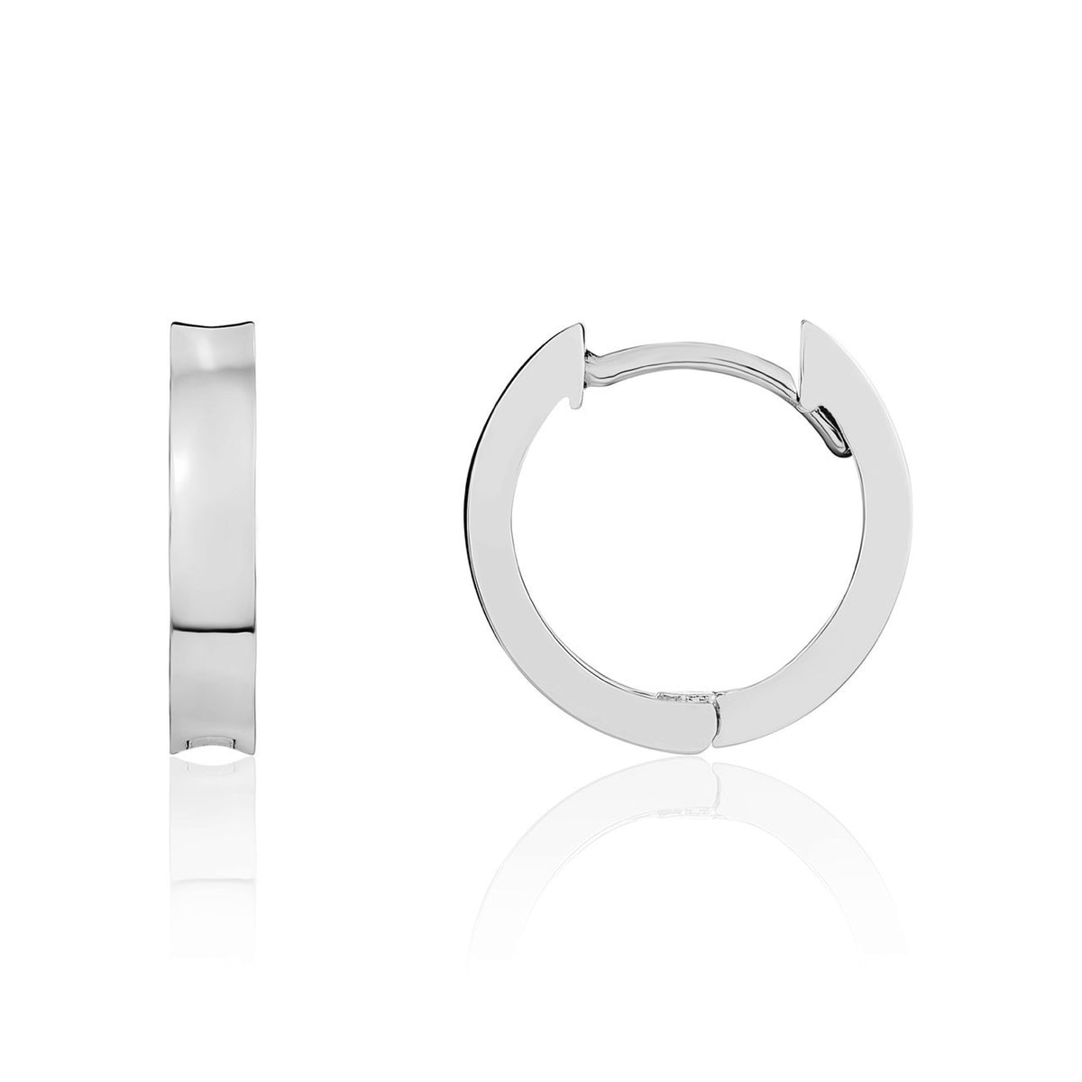 9CT WHITE GOLD CONCAVE POLISHED HINGED HUGGY EARRINGS