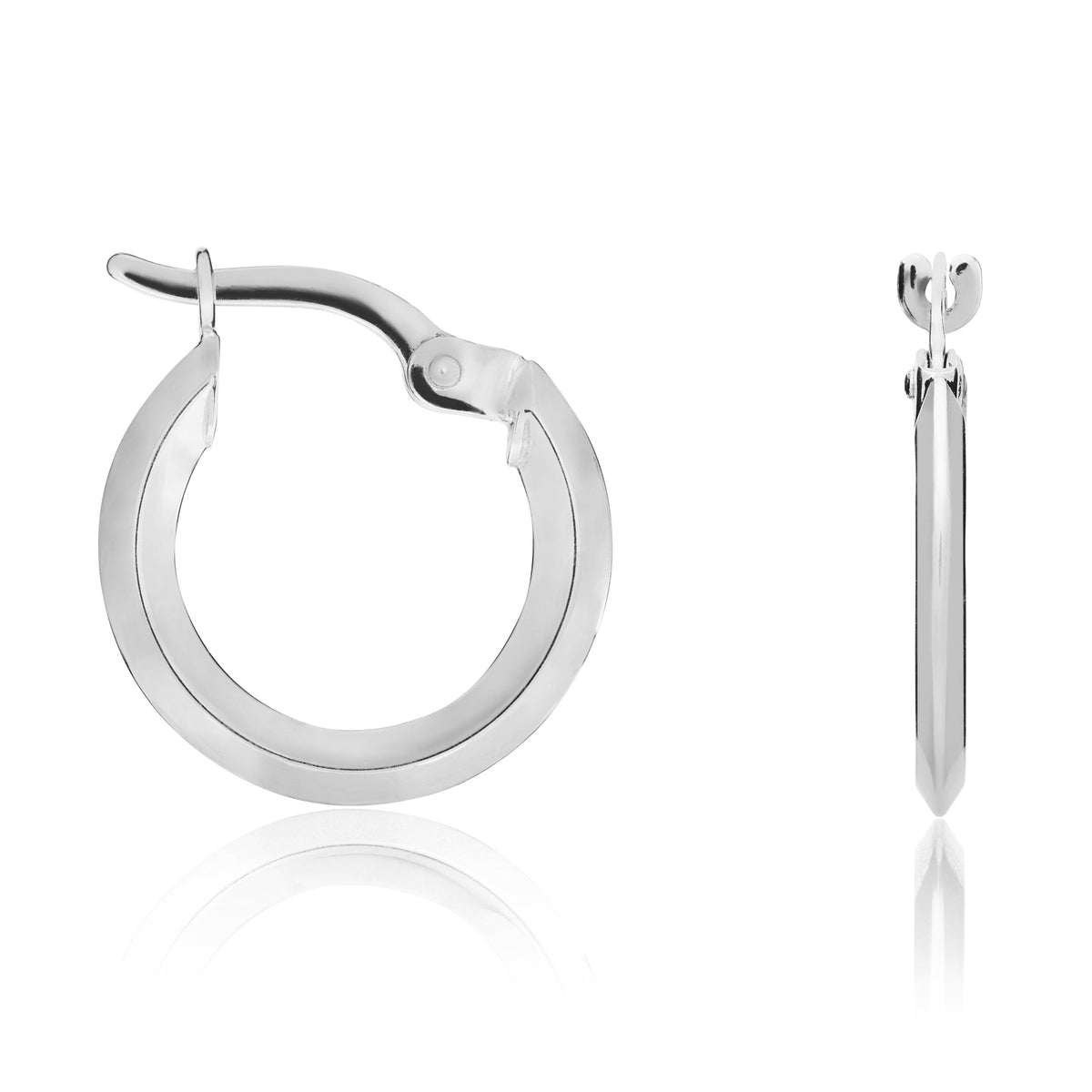 9CT WG KNIFE EDGE HOOP EARRINGS. 15MM OUTER DIAMETER