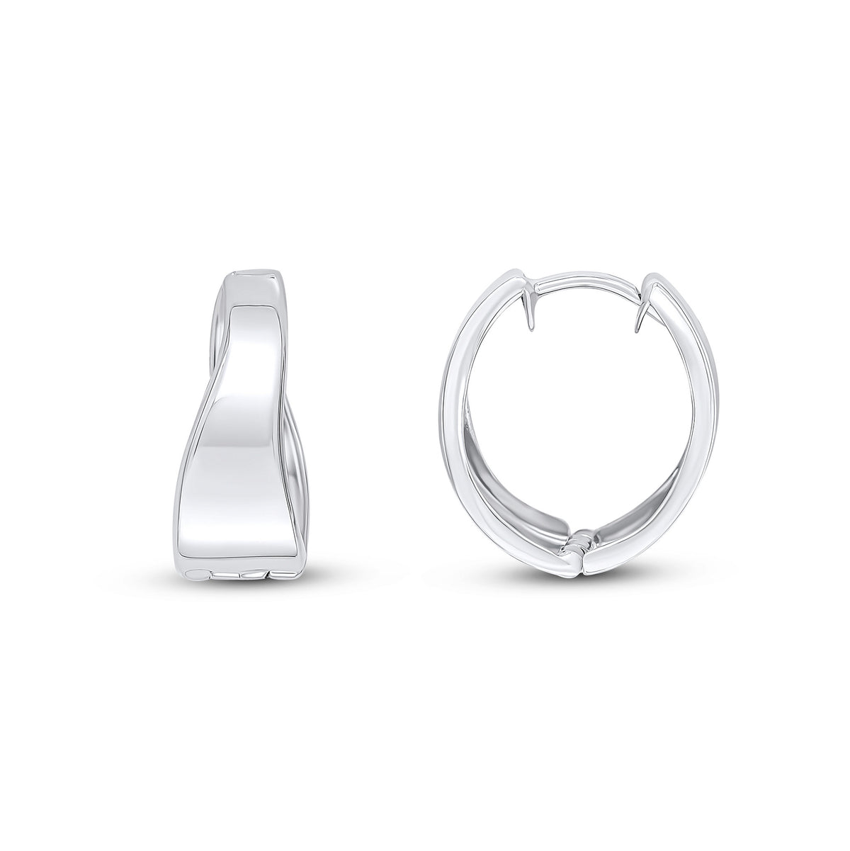 9CT WHITE GOLD POLISHED WAVY TAPERED HINGED HUGGY EARRINGS