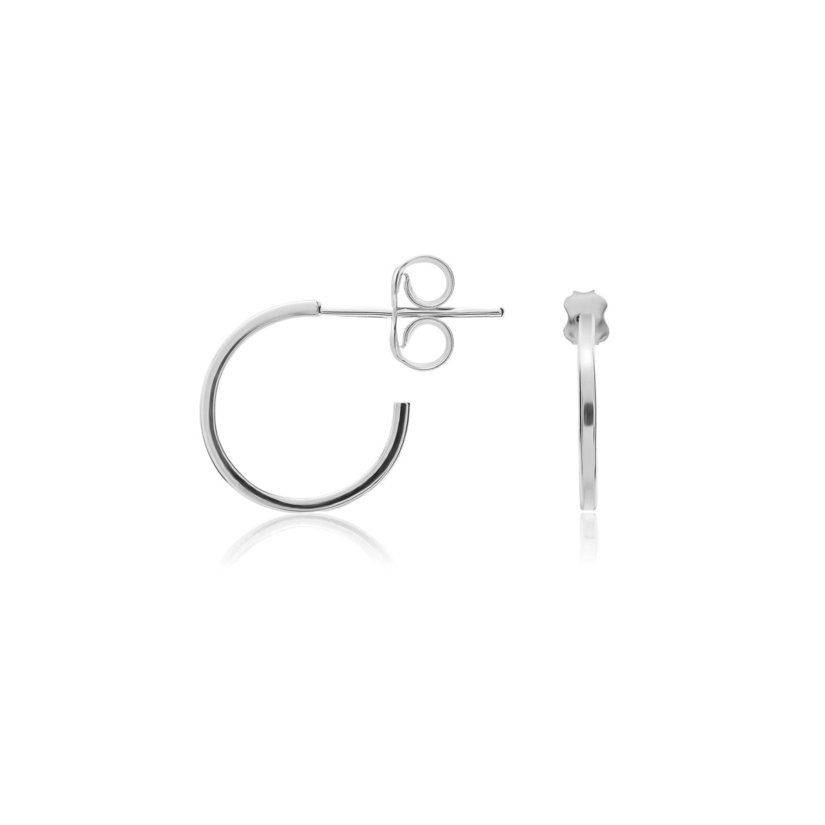 9CT WG 1MM SQUARE TUBE PEG & SCROLL HOOP EARRINGS. 12MM DIAMETER