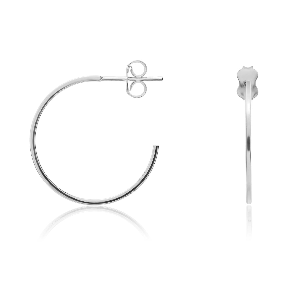 9CT WHITE GOLD THIN SQUARE TUBE PEG & SCROLL HOOP EARRINGS. 22MM DIAMETER