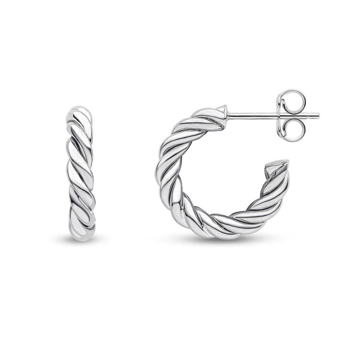 9CT WG THICK ROPE TWIST 3/4 HOOP EARRINGS WITH PEG AND SCROLL