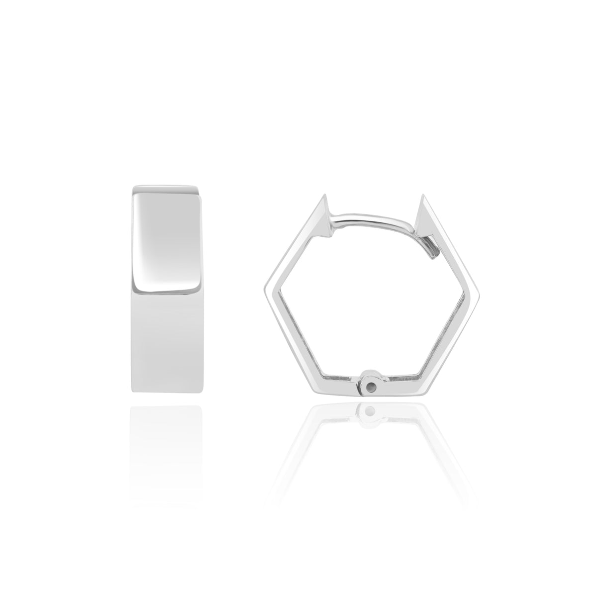 9CT WG POLISHED HEXAGON HUGGY EARRINGS