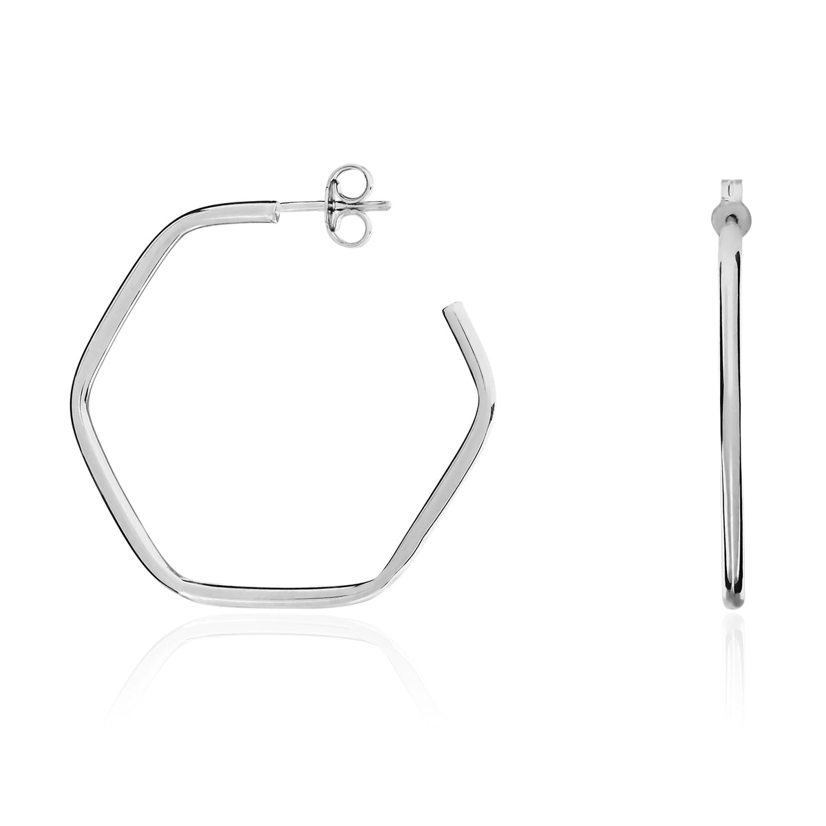 9CT WG HEXAGON SHAPE HOOP EARRINGS WITH PEG AND SCROLL FITTINGS