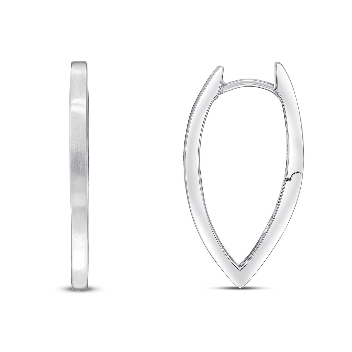 9CT WG SATIN OVAL POINTED HUGGY HOOP EARRINGS
