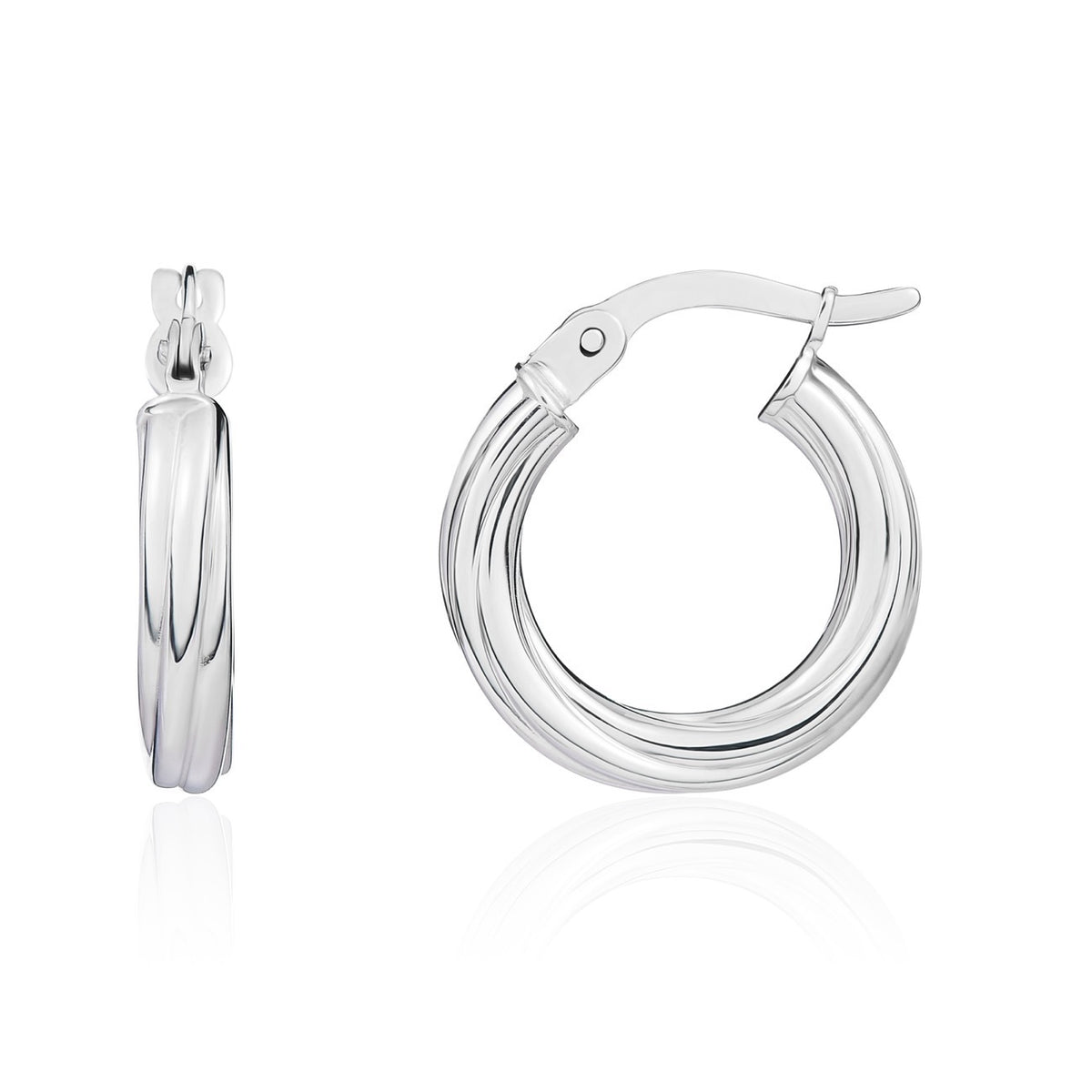 9CT WG 3MM TWIST HOOP EARRINGS. 16MM OUTER DIAMETER