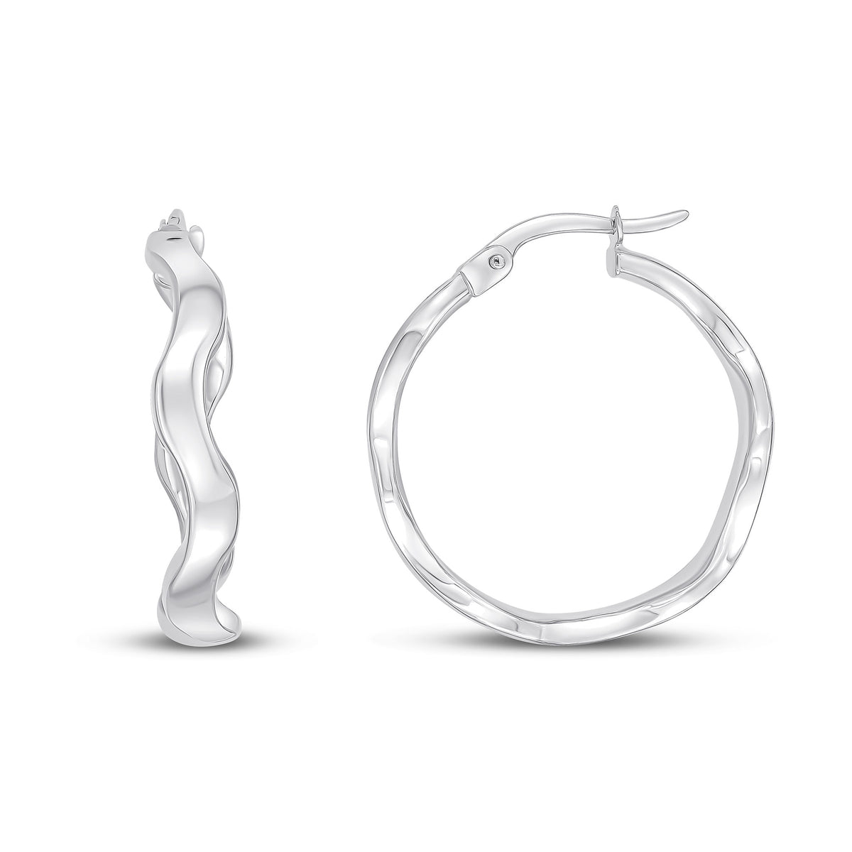 9CT WHITE GOLD POLISHED WAVY ROUND HOOP EARRINGS