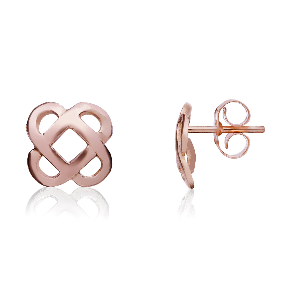 9CT ROSE GOLD CUSHION SHAPE CELTIC STYLE KNOT EARRINGS