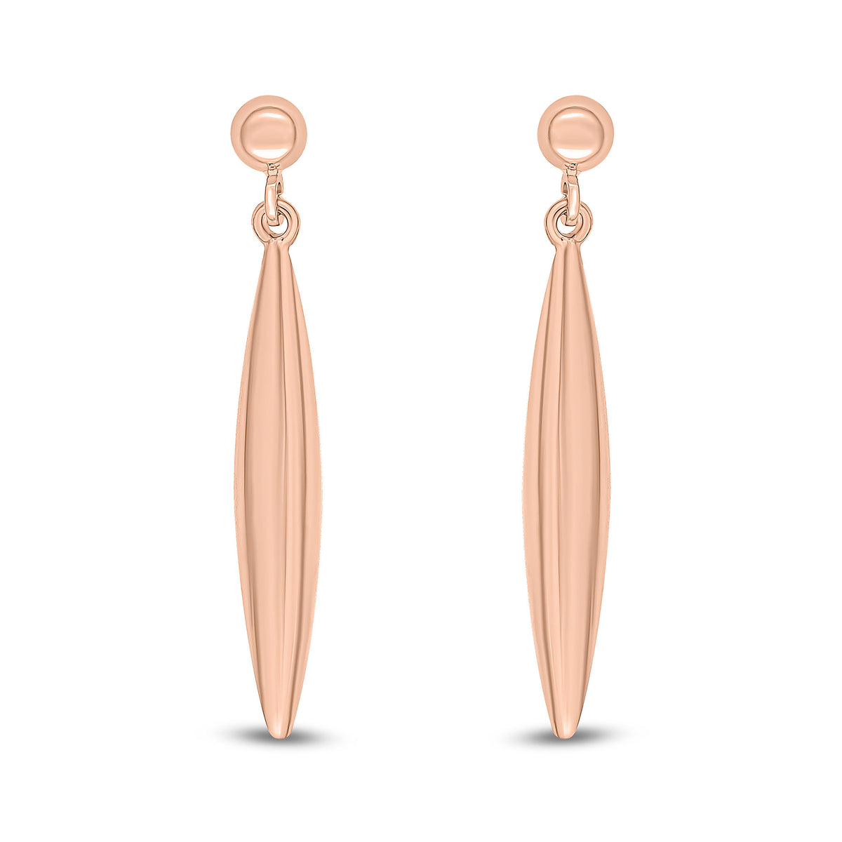 9CT ROSE GOLD POLISHED 3D MARQUISE DROP EARRINGS WITH HALF BEAD STUD TOP
