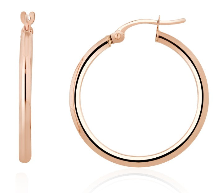 9CT RG 2MM POLISHED TUBE HOOP EARRINGS. 24MM OUTER DIAMETER