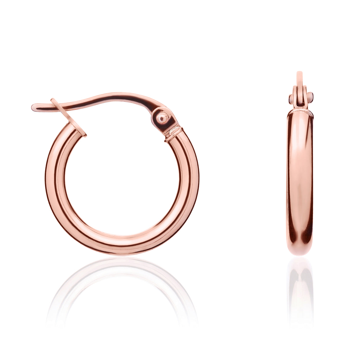 9CT RG 2MM POLISHED TUBE HOOP EARRINGS. 14MM OUTER DIAMETER