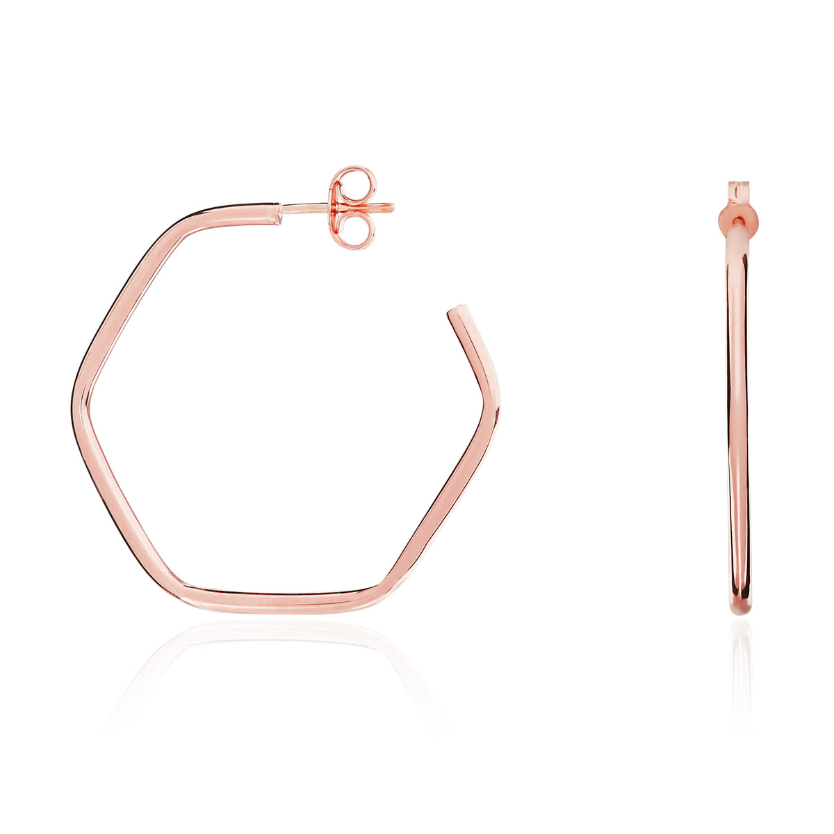 9CT RG HEXAGON SHAPE HOOP EARRINGS WITH PEG AND SCROLL FITTINGS