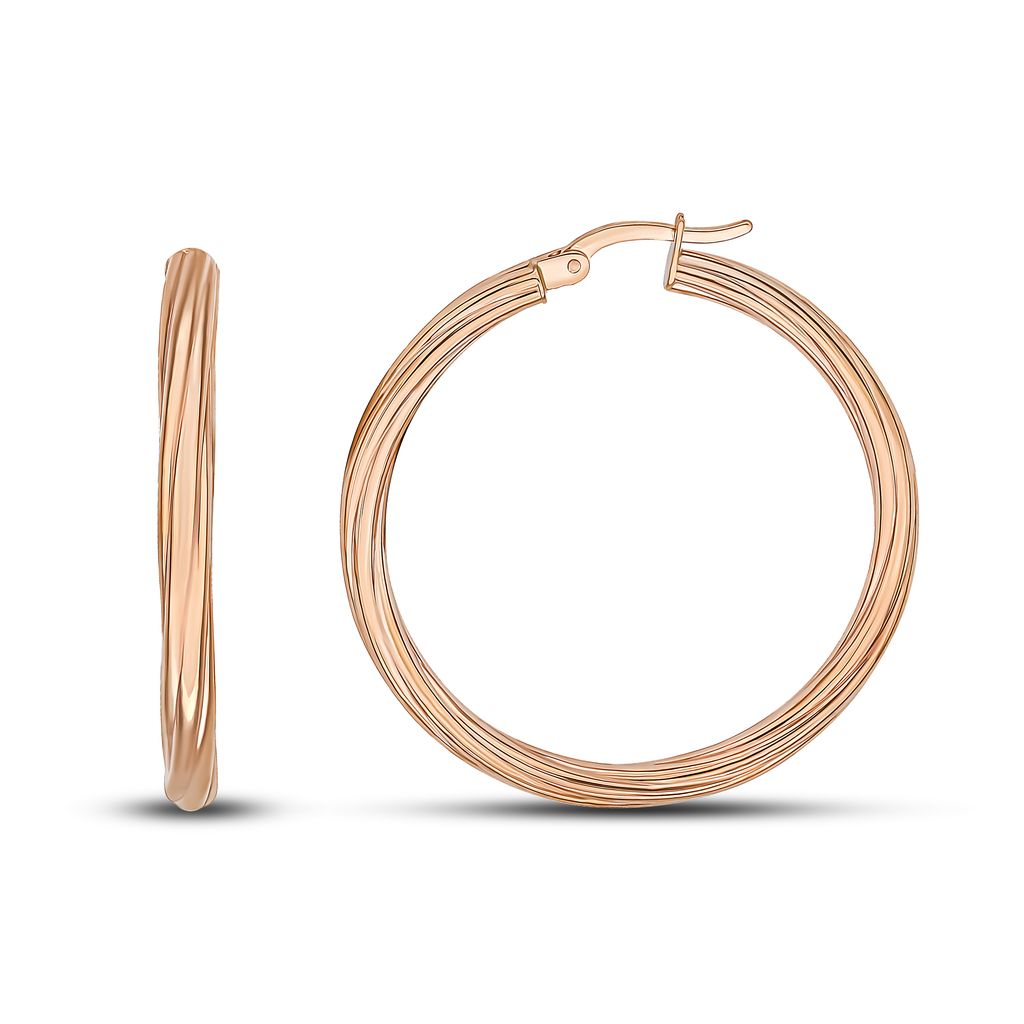 9CT RG 3MM TWIST TUBE HOOP EARRINGS. 36MM OUTER DIAMETER