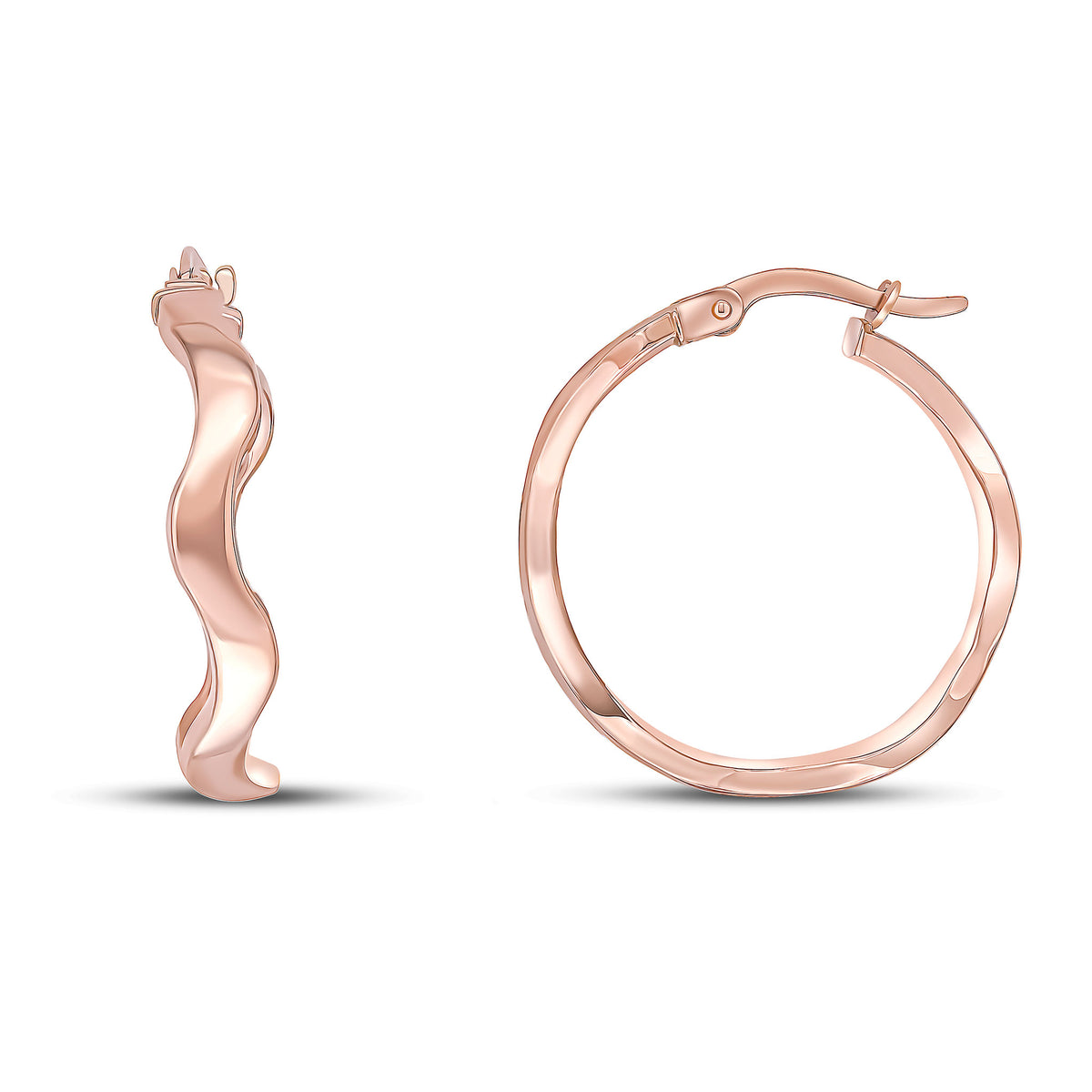 9CT ROSE GOLD POLISHED WAVY ROUND HOOP EARRINGS