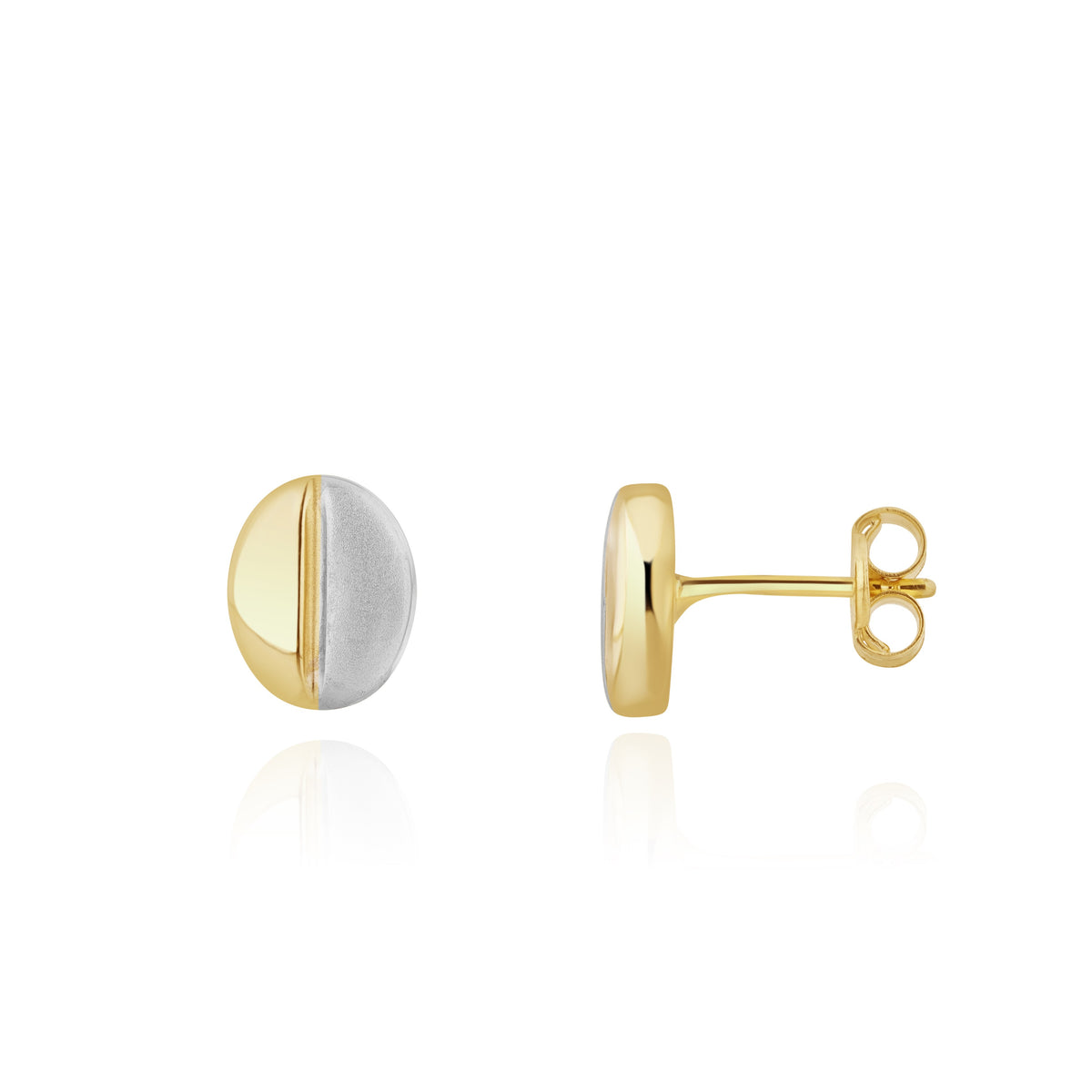 9CT YELLOW GOLD POLISHED AND WHITE GOLD SATIN FINISH COFFEE BEAN STUD EARRINGS