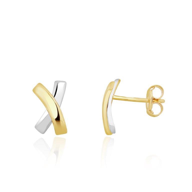 9CT YELLOW AND WHITE GOLD POLISHED 'X' STUD EARRINGS