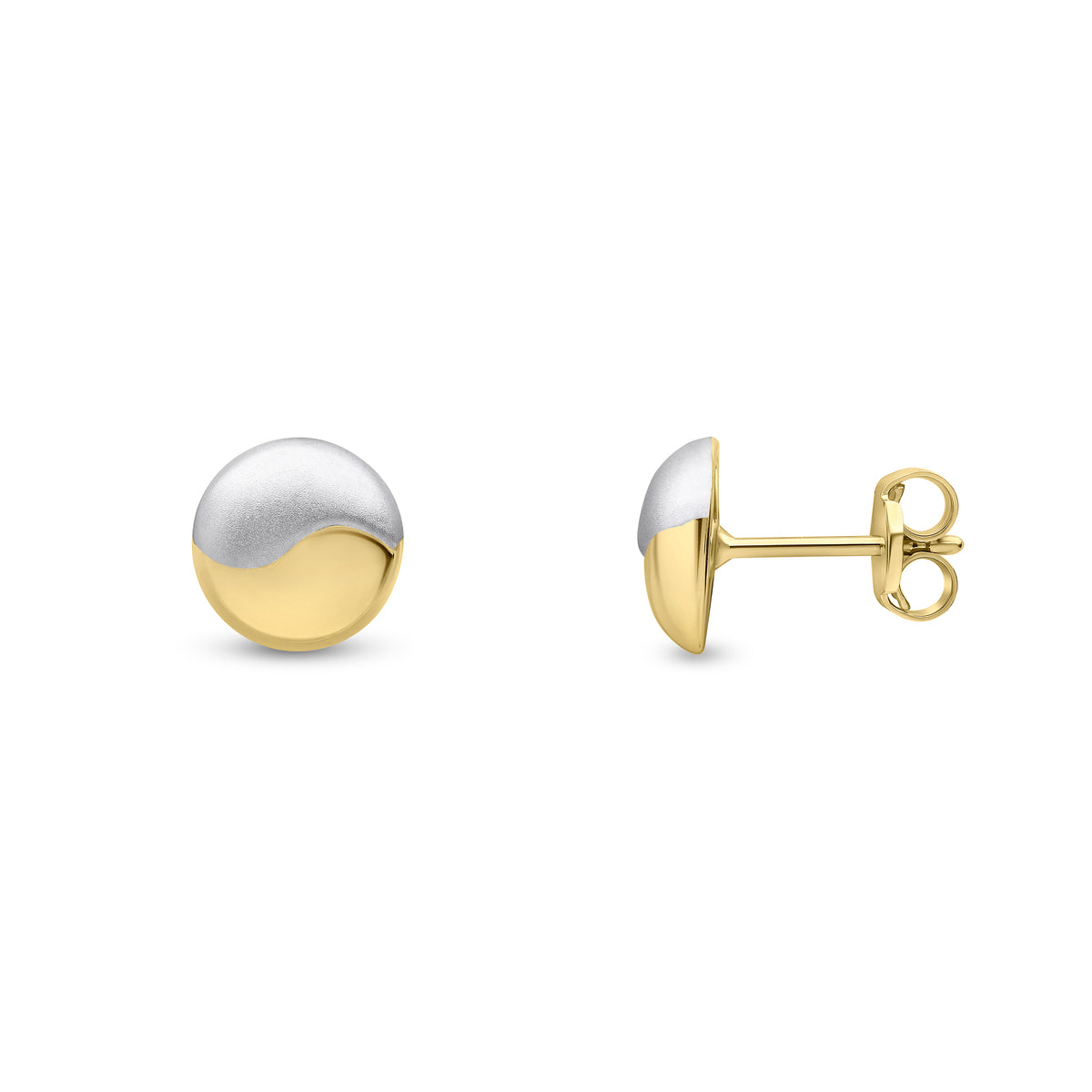 9CT POLISHED YELLOW & SATIN WHITE YINYANG EARRINGS