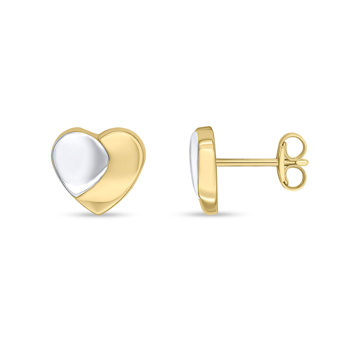 9CT YELLOW AND WHITE GOLD POLISHED FINISH OVERLAID HEART STUD EARRINGS