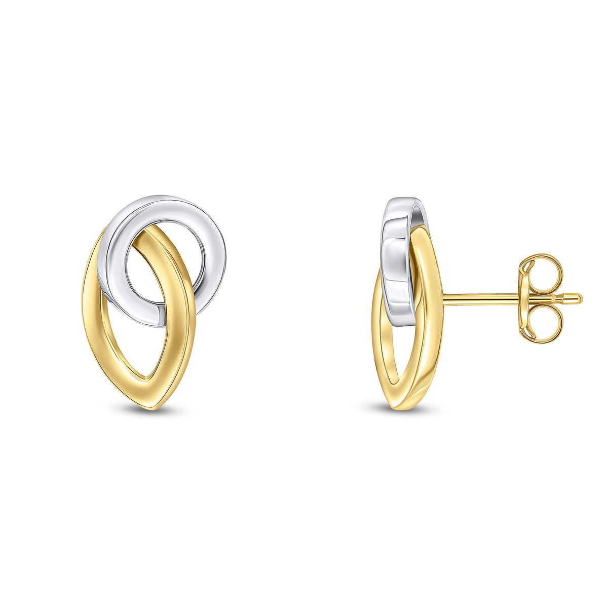 9CT YELLOW WHITE GOLD MARQUISE & CIRCLE STUD EARRINGS