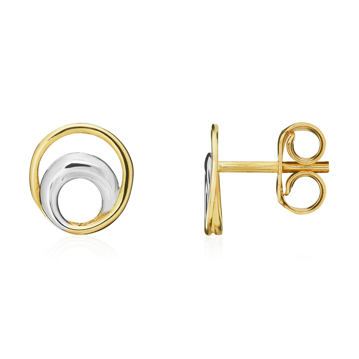 9CT YELLOW AND WHITE GOLD DOUBLE CIRCLE STUD EARRINGS