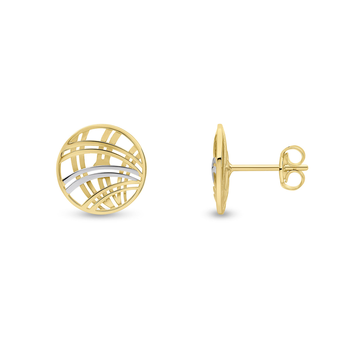 9CT YWG LATTICEWORK 11MM ROUND STUD EARRINGS