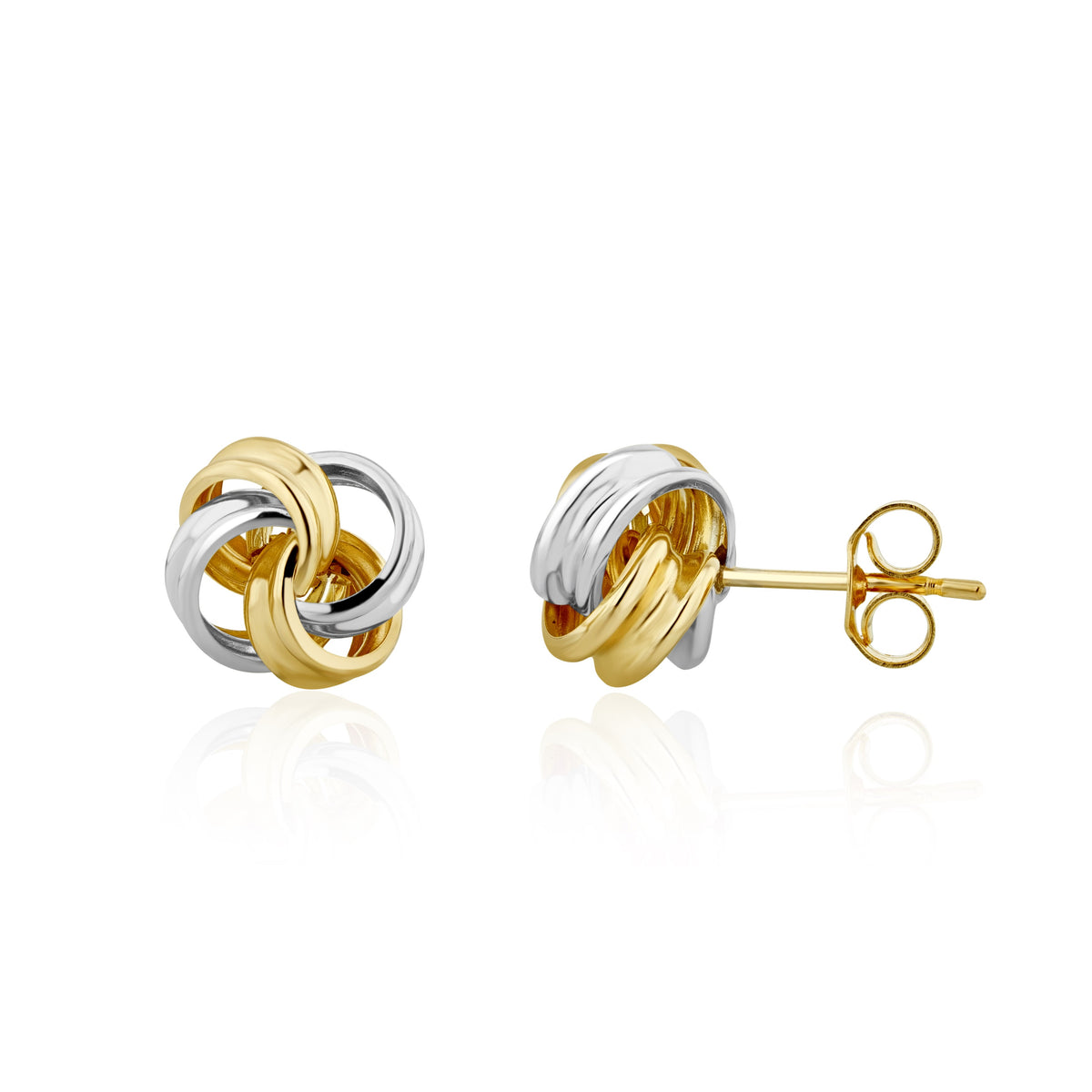 9CT YELLOW AND WHITE GOLD RIBBON LOOPS KNOT STUD EARRINGS