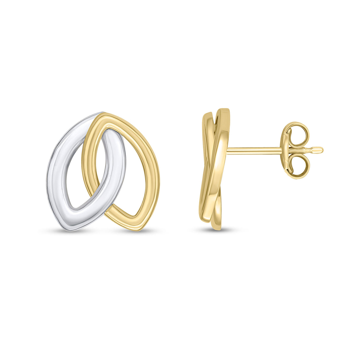 9CT YELLOW AND WHITE GOLD POLISHED DOUBLE MARQUISE STUD EARRINGS