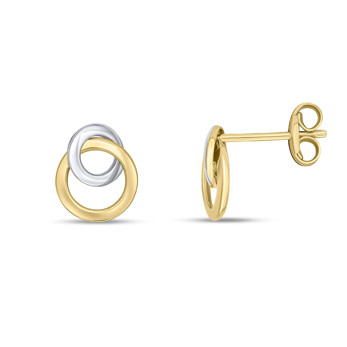 9CT YELLOW AND WHITE GOLD POLISHED LINKED CIRCLES STUD EARRINGS