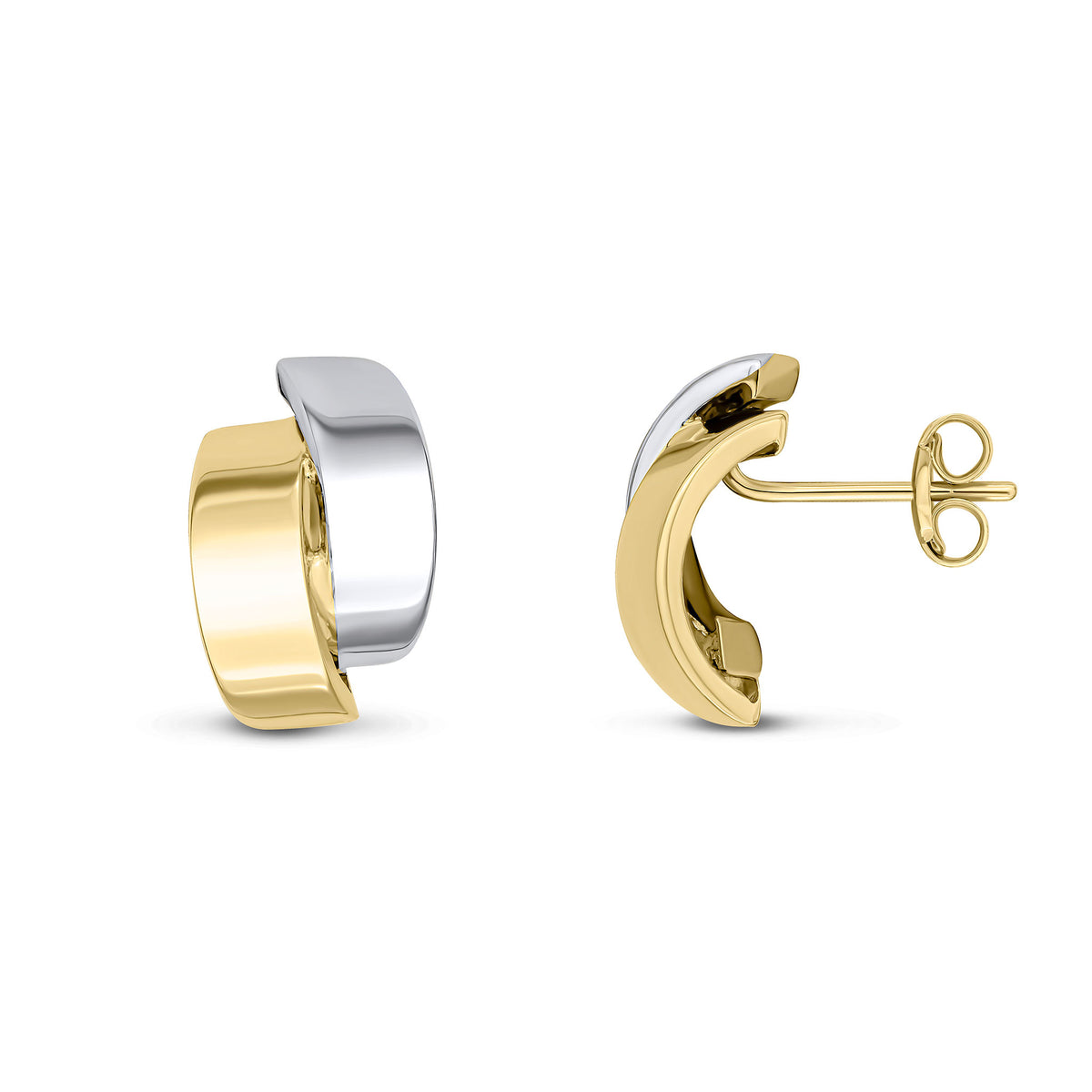 9CT YELLOW AND WHITE GOLD POLISHED FINISH 2 PART CURVE STUD EARRINGS