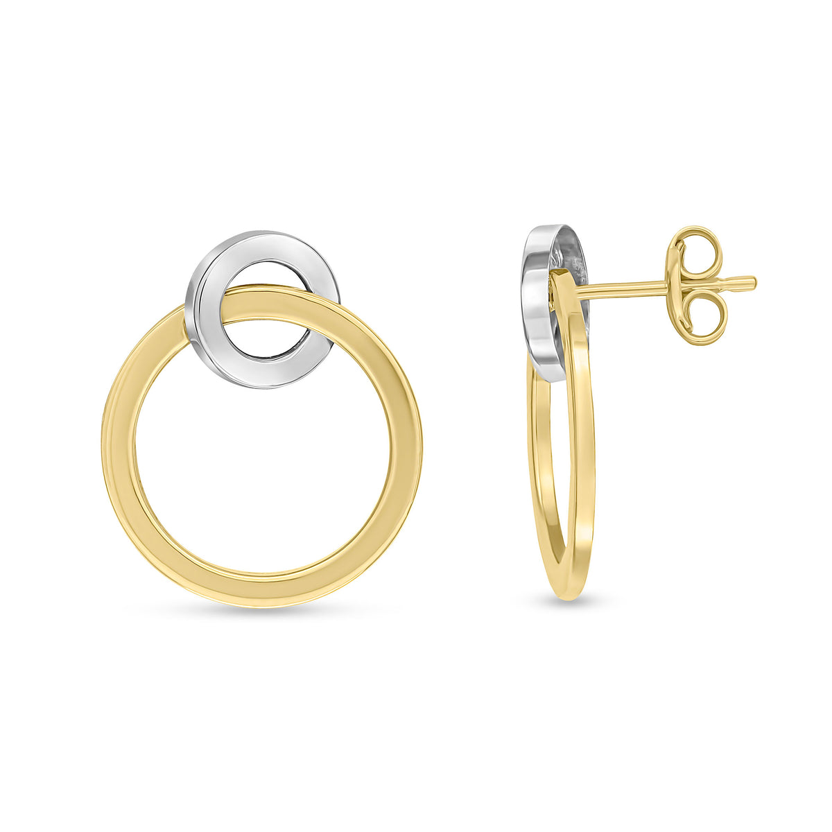 9CT YELLOW AND WHITE GOLD POLISHED LINKED CIRCLES STUD EARRINGS