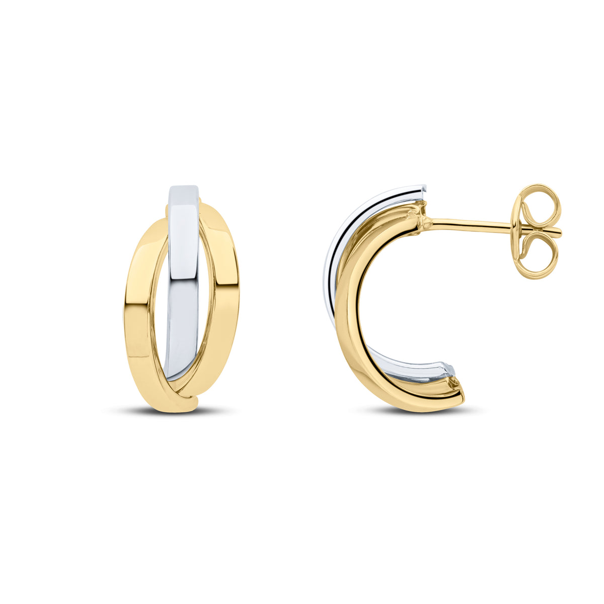 9CT YWG POLISHED 3 PART CURVED FLAT BARS EARRINGS