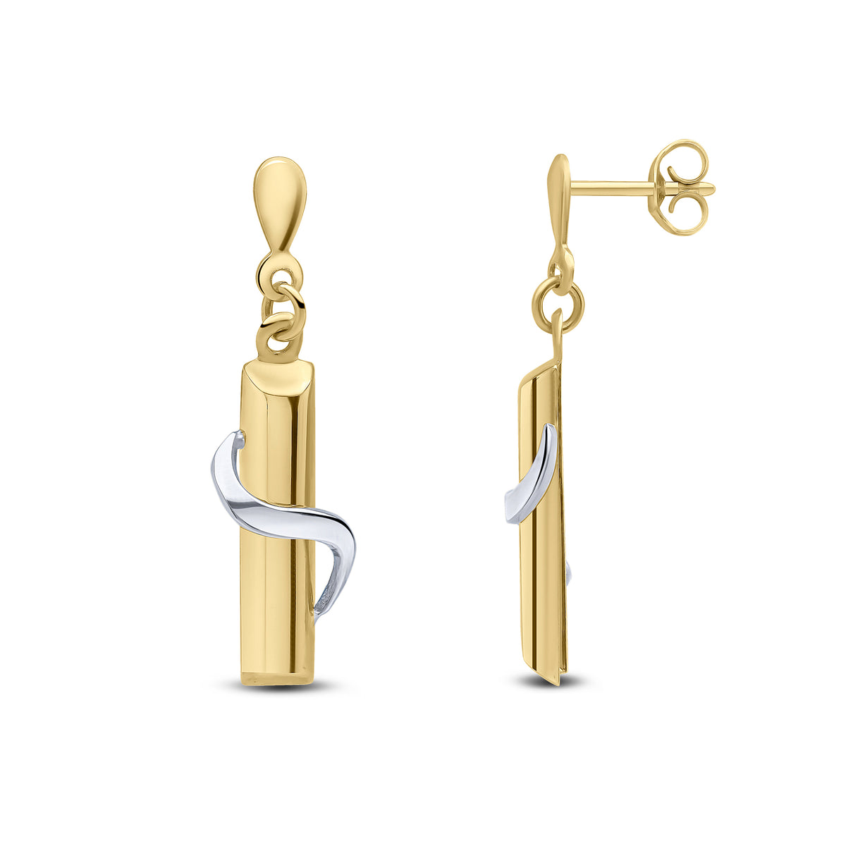 9CT YW BAR/SWIRL DROP