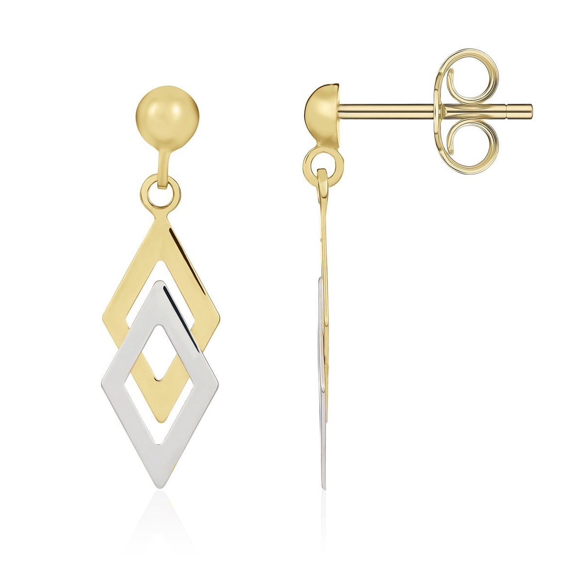 9CT YELLOW AND WHITE GOLD DOUBLE KITE DROP EARRINGS