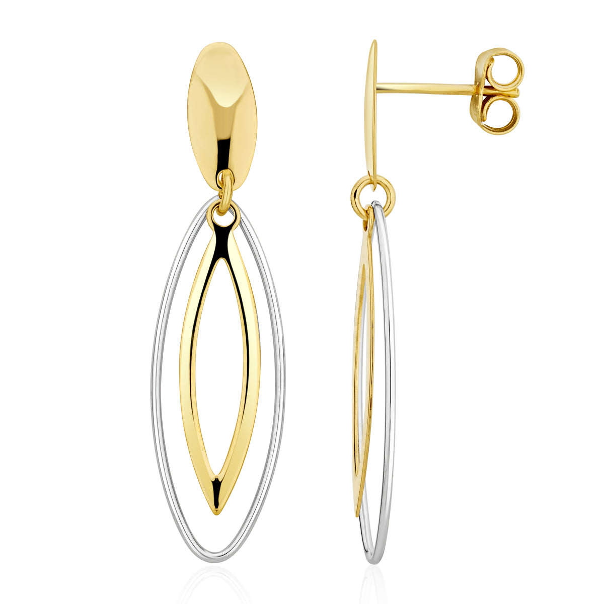 9CT YWG DOUBLE OPEN MARQUISE DROP EARRINGS