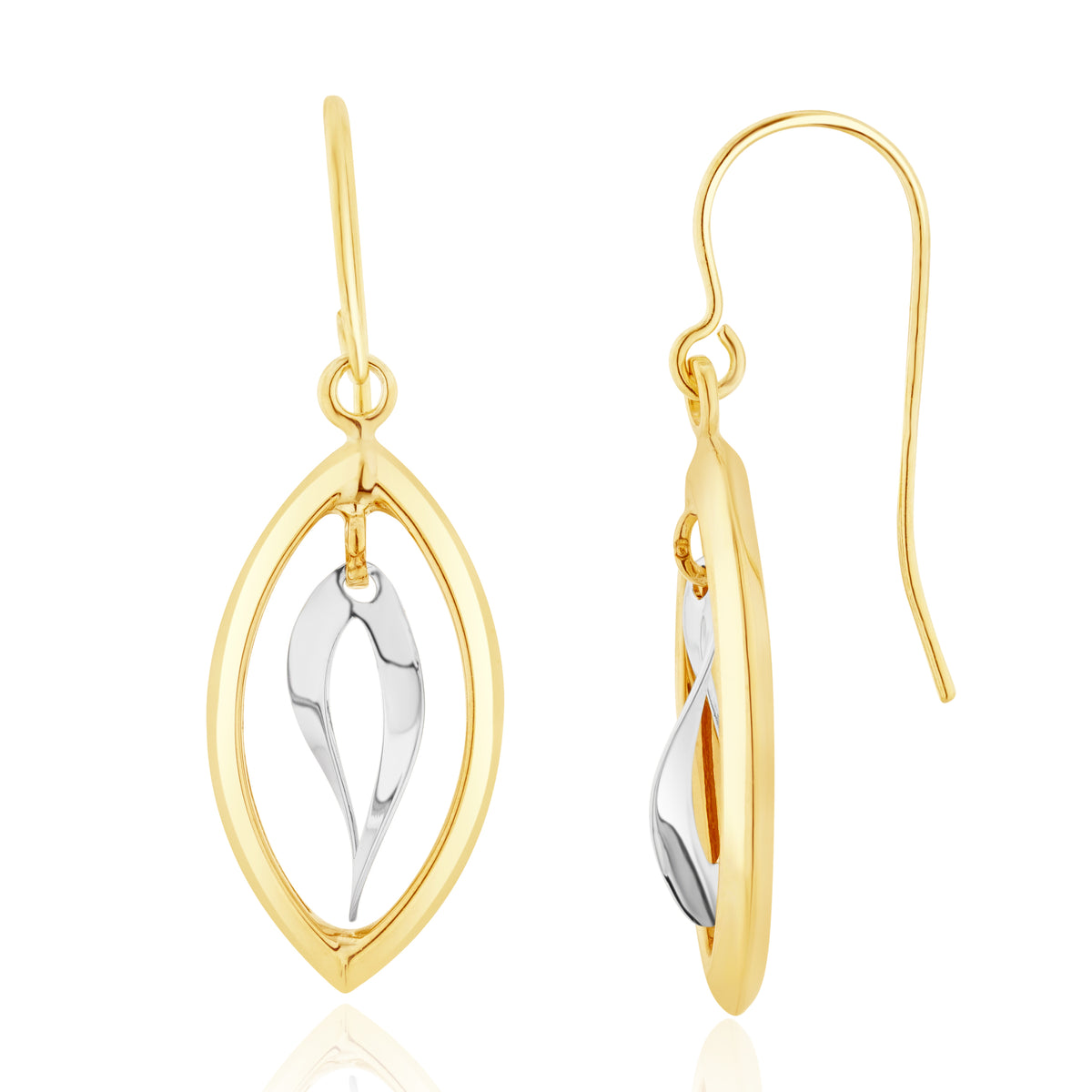 9CT YWG DOUBLE MARQUISE DROP EARRINGS WITH HOOK WIRE FITTING