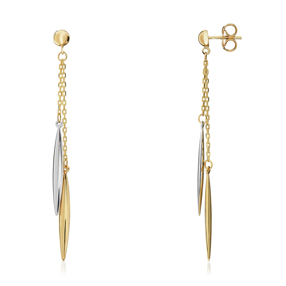 9CT YWG MARQUISE TORPEDO AND CHAIN DOUBLE DROP EARRINGS