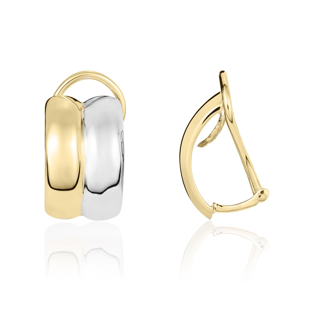 9CT YELLOW AND WHITE GOLD POLISHED 2 ROW CURVED CLIP ON EARRINGS