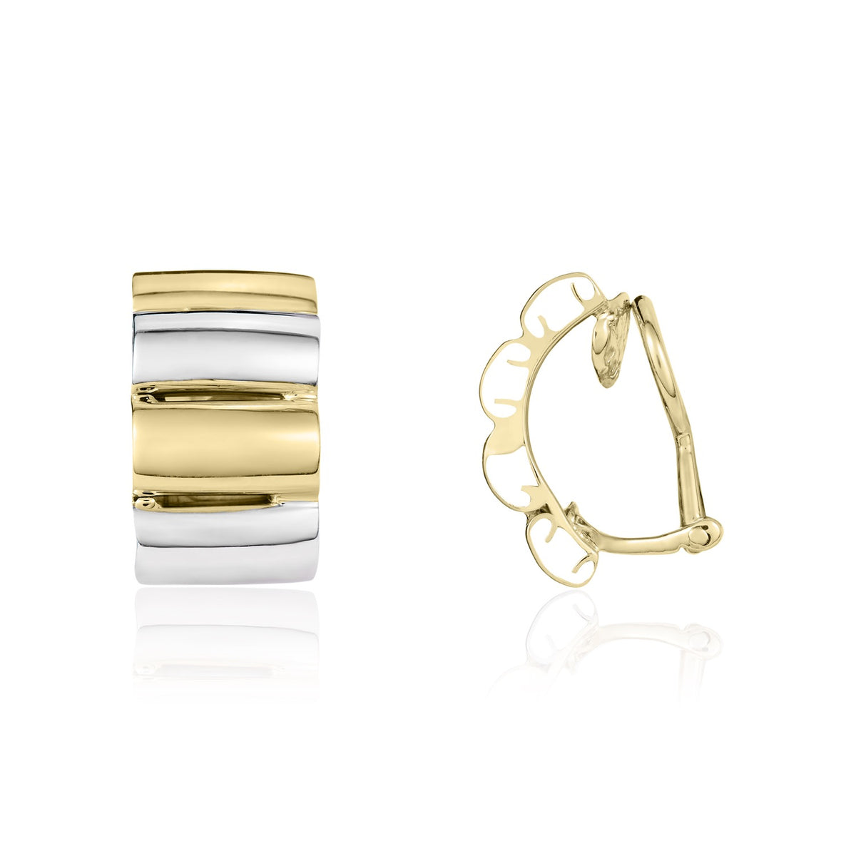 9CT YWG RIBBED HALF HOOP CLIP ON EARRINGS