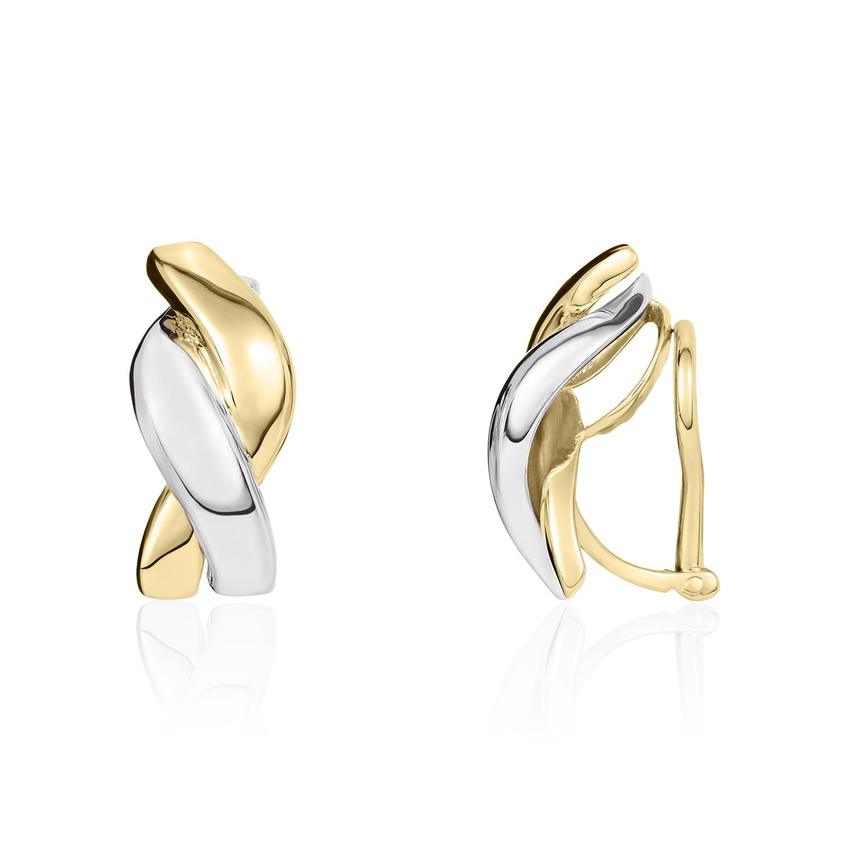 9CT YELLOW AND WHITE GOLD POLISHED 'PLAIT' EARCLIPS