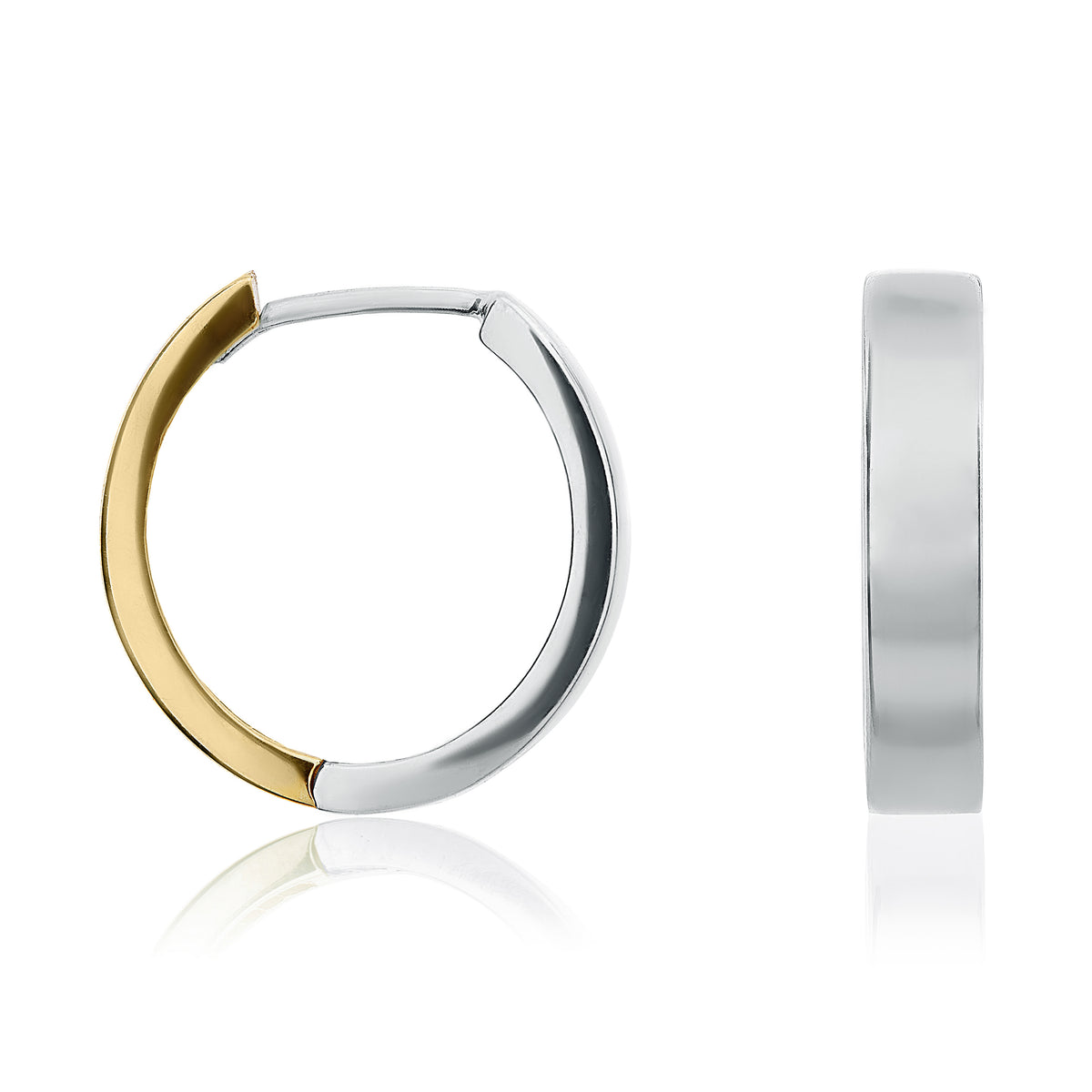 9CT YELLOW AND WHITE GOLD 1/2 & 1/2 FLAT HUGGY EARRINGS