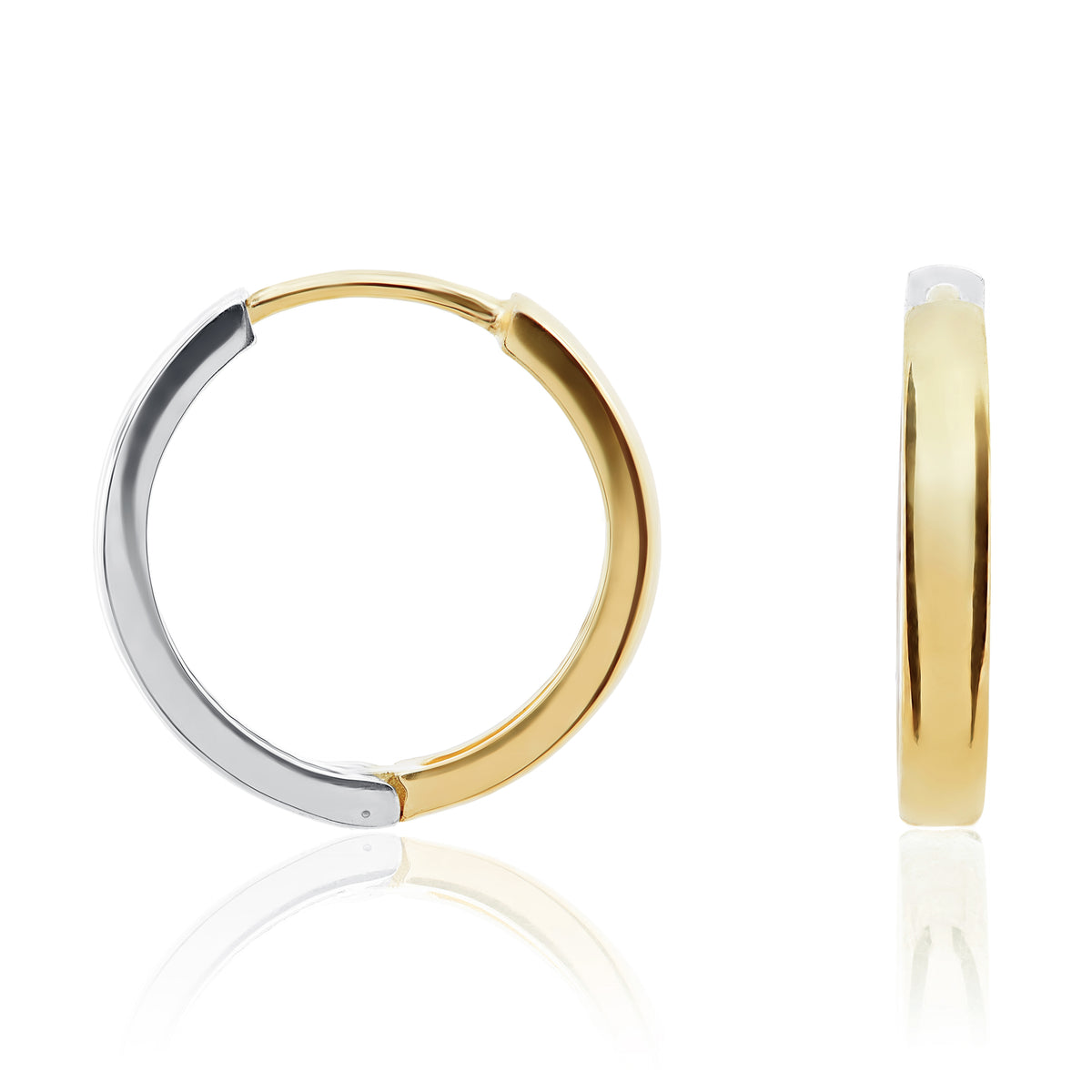 9CT YELLOW AND WHITE GOLD HALF AND HALF HUGGY EARRINGS