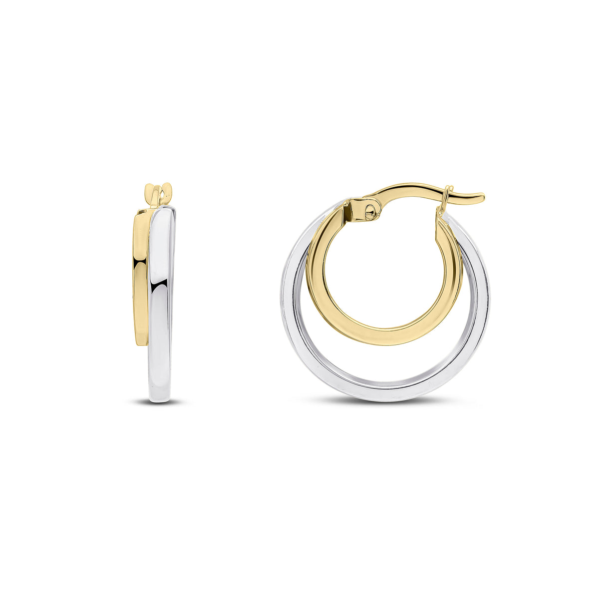 9CT YWG SQUARE TUBE ROUND DOUBLE HOOP EARRINGS