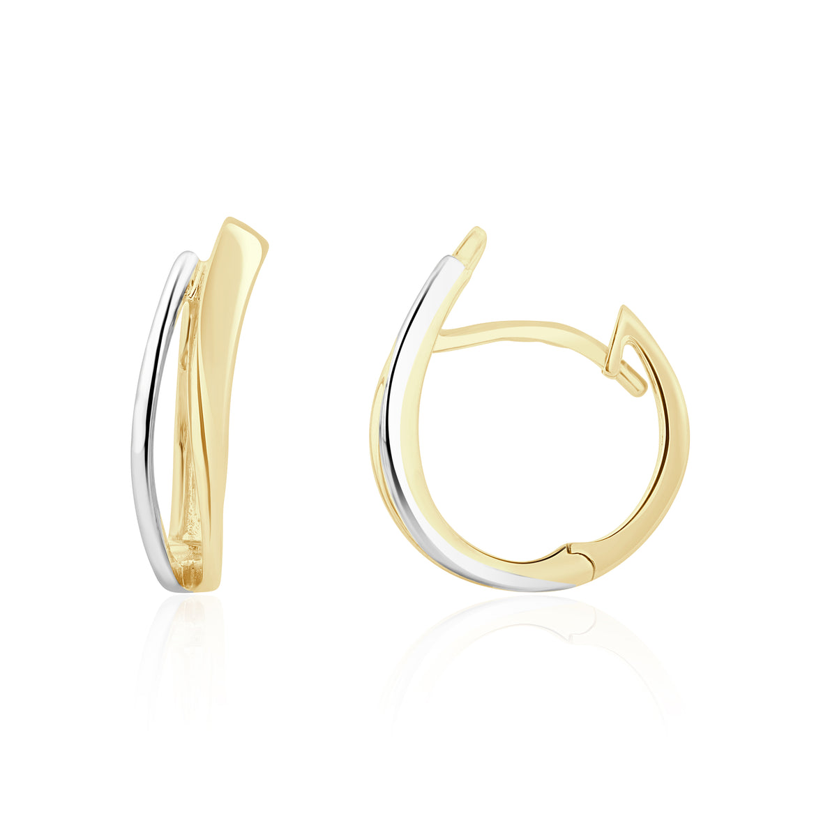 9CT YWG SATIN & POLISHED 2 ROW WAVY HUGGY EARRINGS