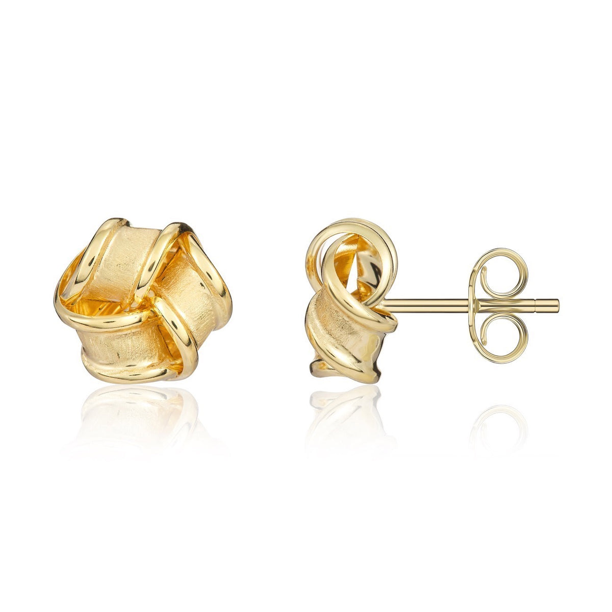 18CT YG 9MM SATIN AND POLISHED RIBBON KNOT EARRINGS
