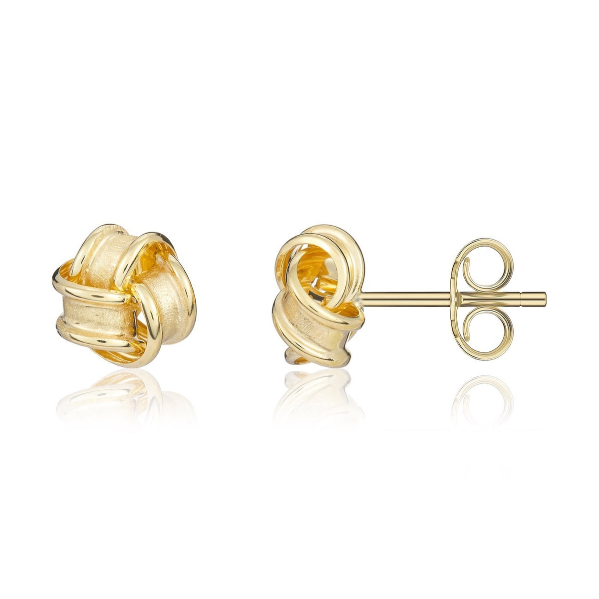 18CT YG 7.5MM FROSTED AND POLISHED RIBBON KNOT EARRINGS 7.5MM